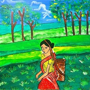 A lady in tea garden traditional art